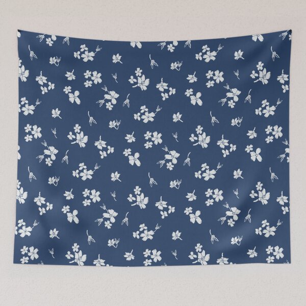 Item preview, Memories of capri white petite floral pattern on Mediterranean blue designed and sold by RRuffieuxStudio.