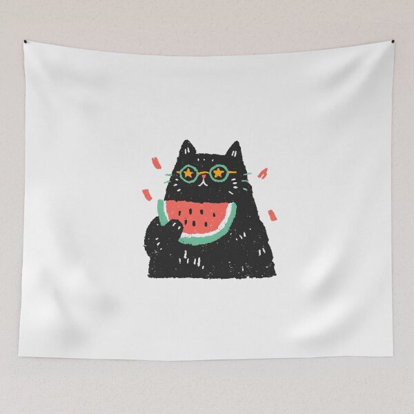 Item preview, Kawaii Summer Cat Series – Watermelon & Sunglasses – White designed and sold by Ticat-DesignStudio.