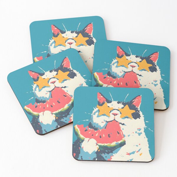 Item preview, Kawaii Summer Cat Series – Watermelon & Sunglasses – Ocean designed and sold by Ticat-DesignStudio.