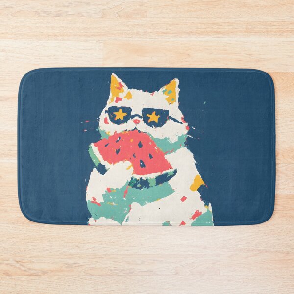 Item preview, Kawaii Summer Cat Series – Watermelon & Sunglasses – Blue designed and sold by Ticat-DesignStudio.