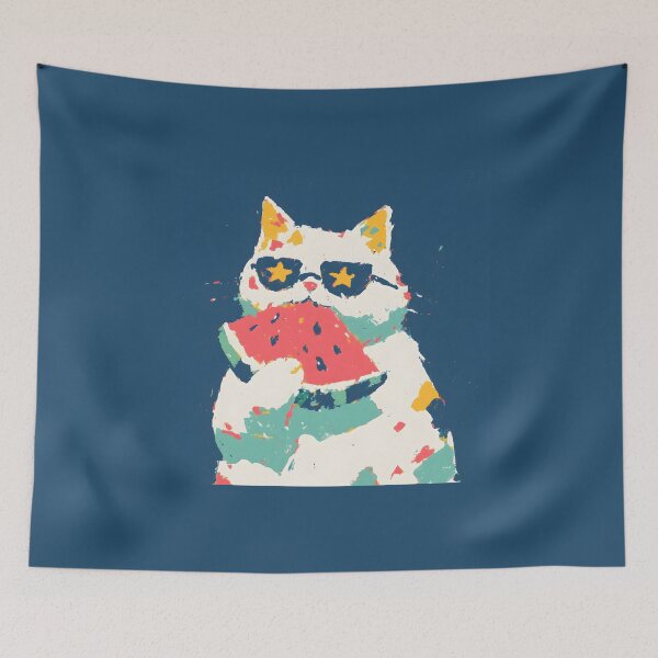Item preview, Kawaii Summer Cat Series – Watermelon & Sunglasses – Blue designed and sold by Ticat-DesignStudio.