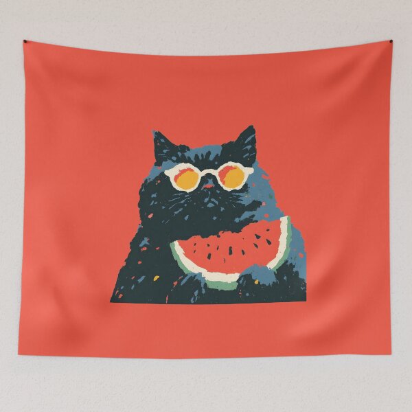 Item preview, Kawaii Summer Cat Series – Watermelon & Sunglasses – Red designed and sold by Ticat-DesignStudio.