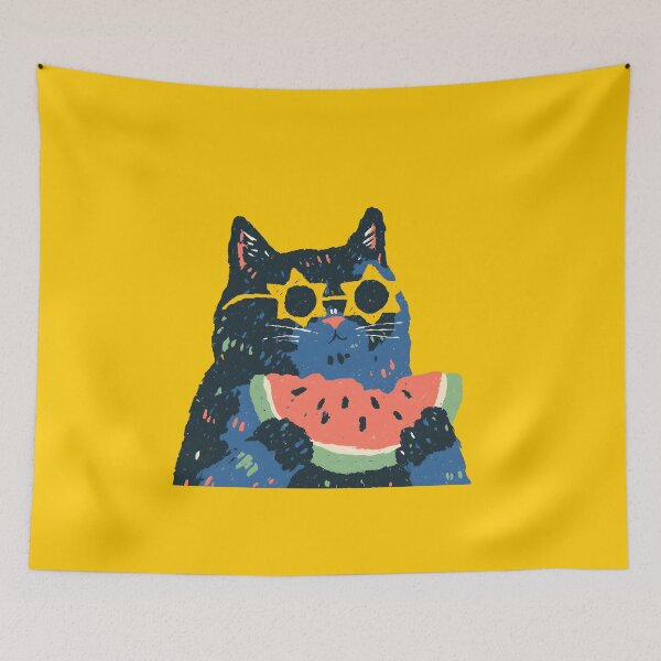Item preview, Kawaii Summer Cat Series – Watermelon & Sunglasses – Yellow designed and sold by Ticat-DesignStudio.