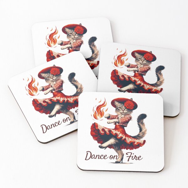 Item preview, Dance on Fire – Passionate Flamenco Cat Art in Red Dress designed and sold by JenniferCreaArte .