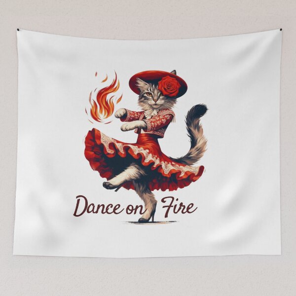 Item preview, Dance on Fire – Passionate Flamenco Cat Art in Red Dress designed and sold by JenniferCreaArte .
