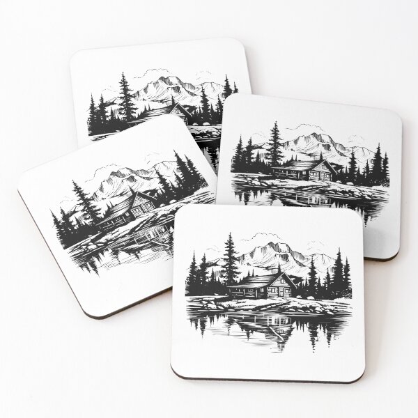 Item preview, Rustic Log Cabin Mountain Lake Retreat Cottage Scene designed and sold by inkoutninja.