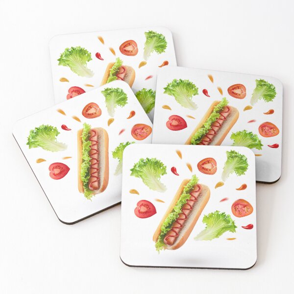 Item preview, Delicious Hot Dog with Lettuce Tomatoes and Ketchup in mid air Splashing Ingredients designed and sold by platobanpo.