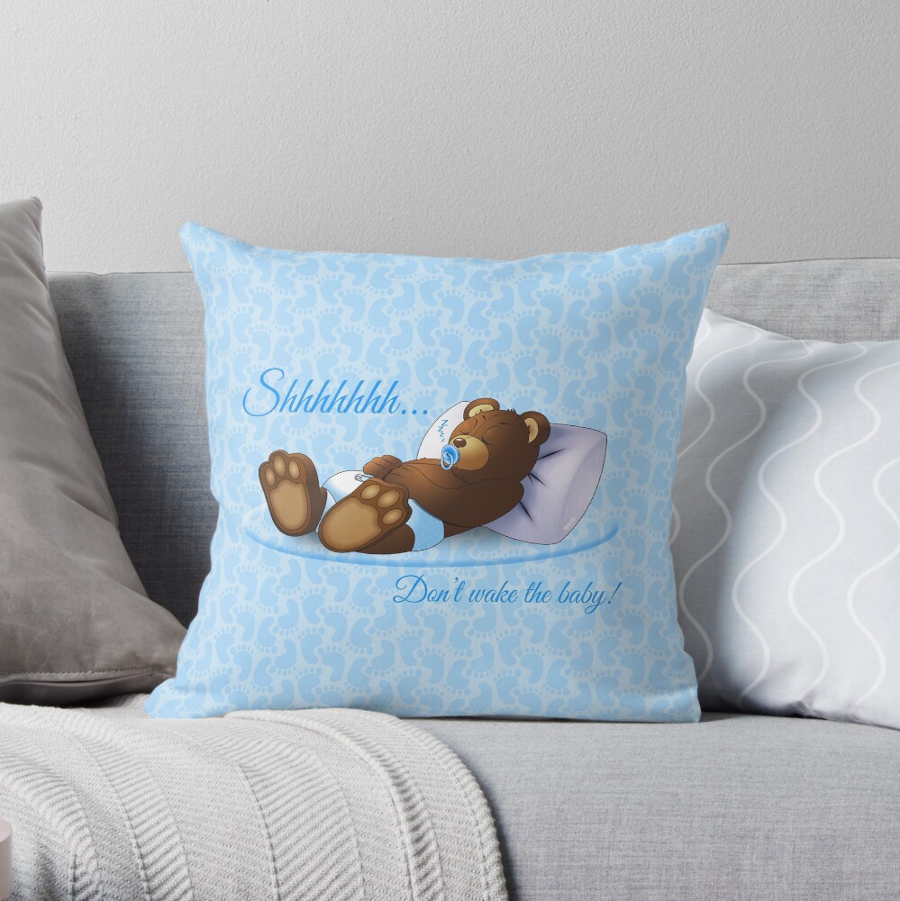 Sleeping Ted - Blue Throw Pillow