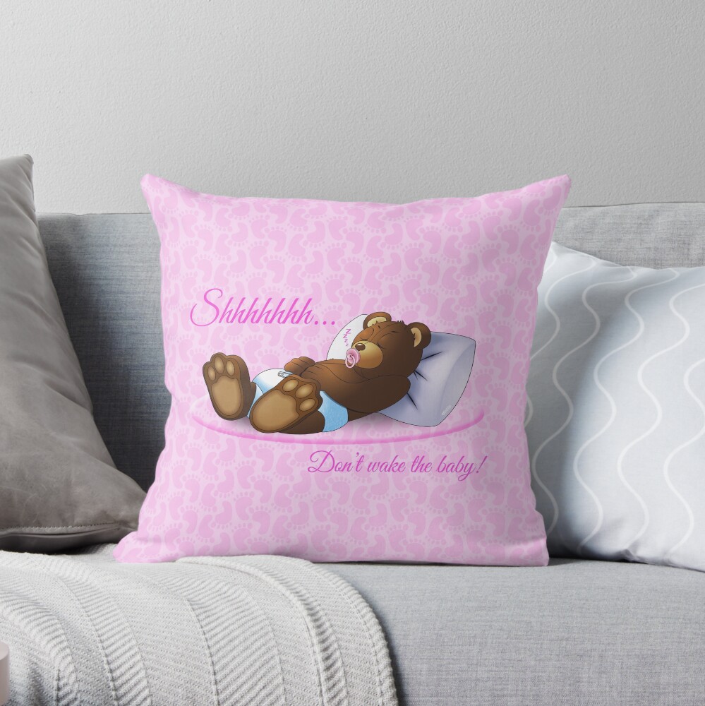 Sleeping Ted - Pink Throw Pillow
