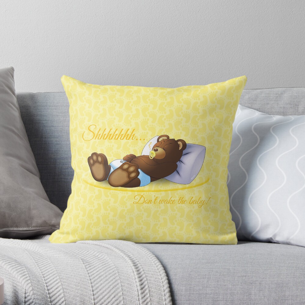 Sleeping Ted - Yellow Throw Pillow