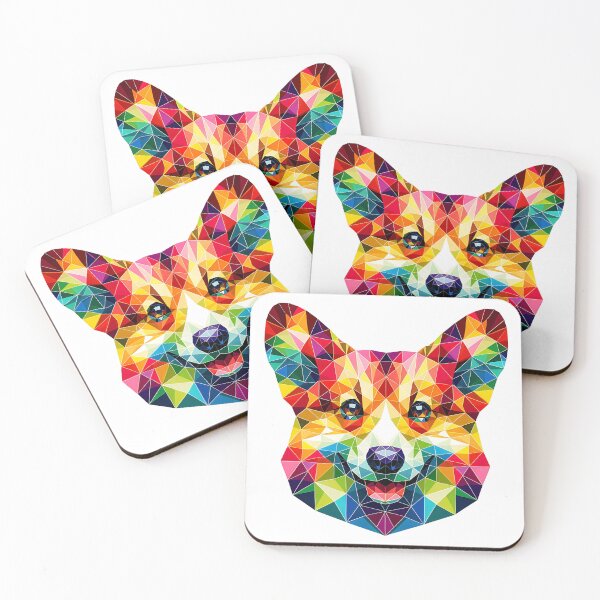 Item preview, Funny colorful polygonal shapes in vibrant rainbow colors corgi face, corgi lover designed and sold by ahmed2751989.