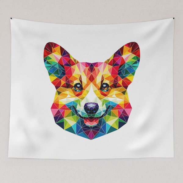 Artikelvorschau, Lustige bunte polygonale Formen in lebendigen Regenbogenfarben Corgi-Gesicht, Corgi-Liebhaber entworfen und verkauft von ahmed2751989.