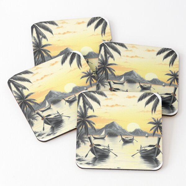 Item preview, Tropical Sunset Seascape with Longtail Boats Thailand Island Scene designed and sold by Iuqiune.