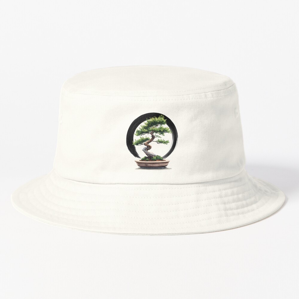 Bucket Hat: Big Bonsai with Zen Enso Circle and Kanji Art