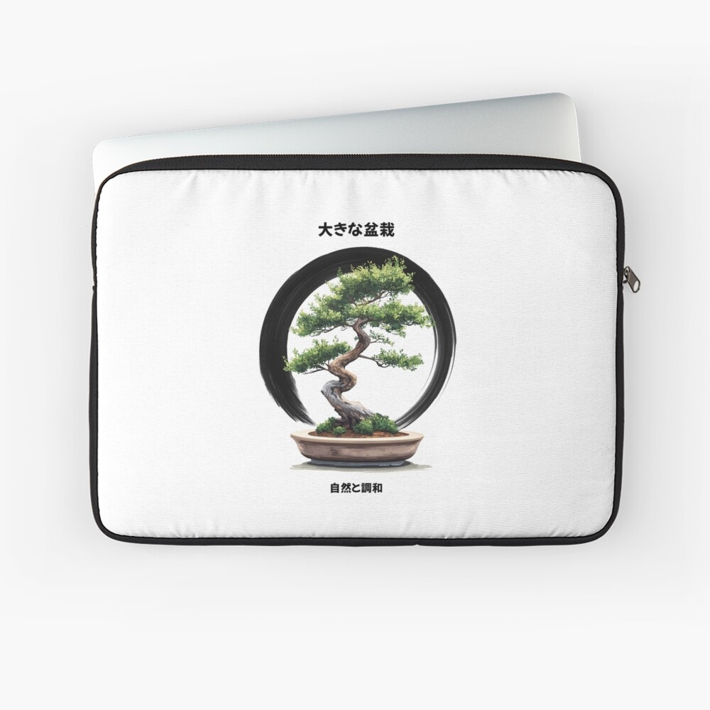 Laptop Sleeve: Big Bonsai with Zen Enso Circle & Kanji Art