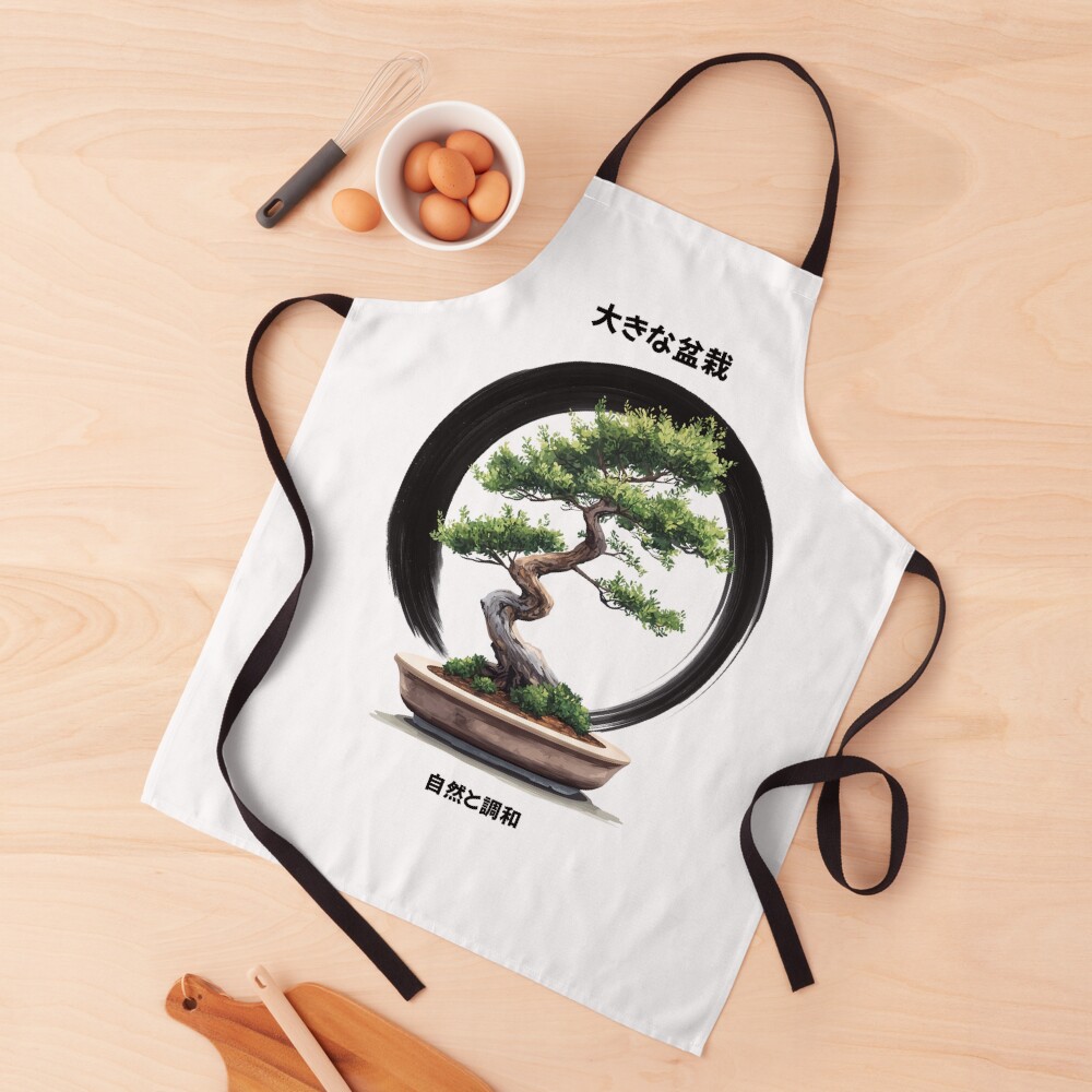 Big Bonsai with Zen Enso Circle and Kanji Art Apron