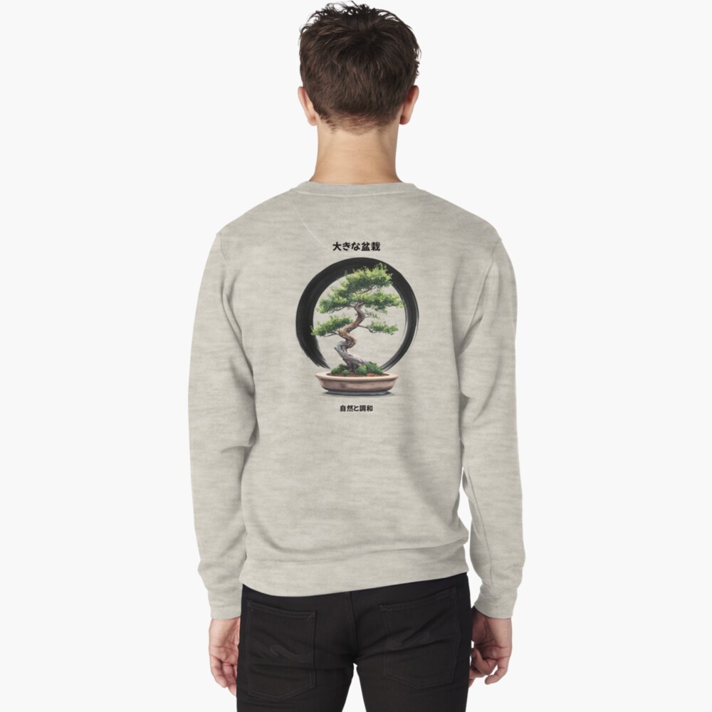 Pullover Sweatshirt — Big Bonsai with Zen Ensō Circle & Kanji Art