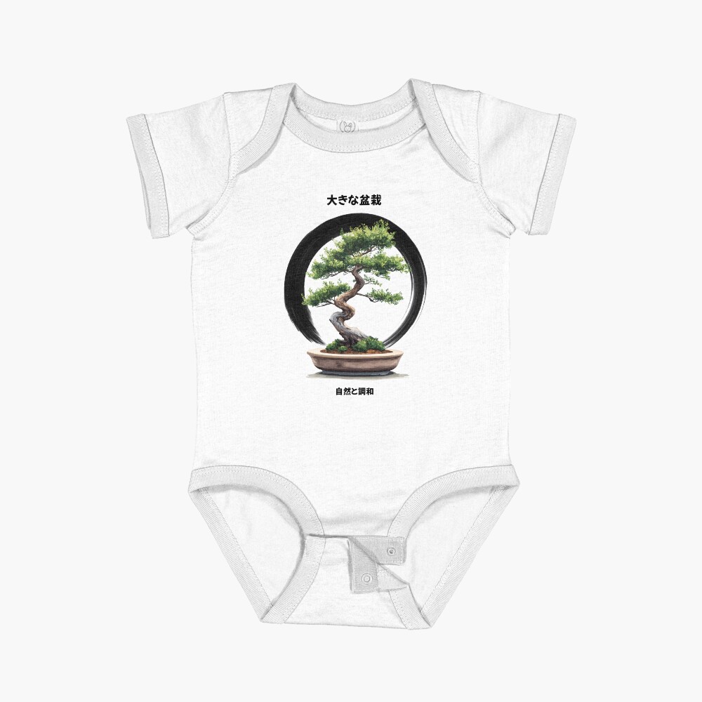 Short Sleeve Baby One-Piece — Big Bonsai with Zen Ensō Circle & Kanji Art