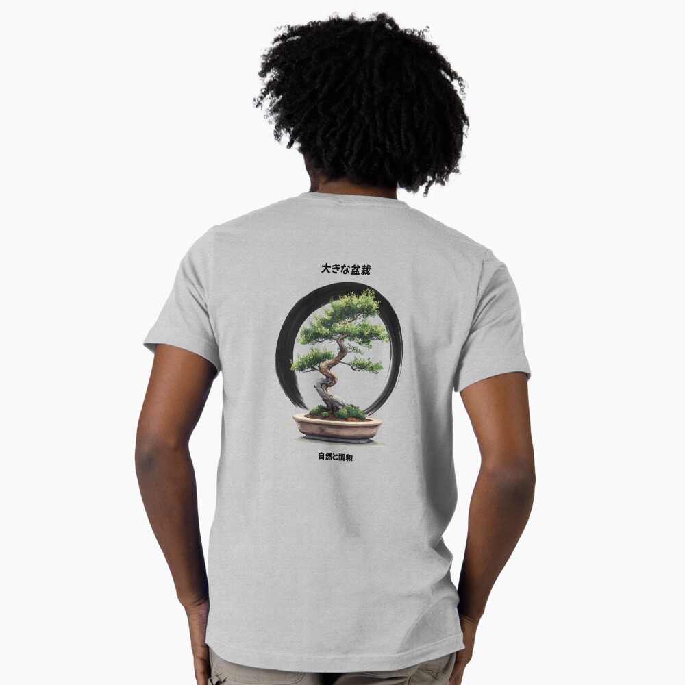 V-Neck T-Shirt - Big Bonsai with Zen Enso Circle & Kanji Art