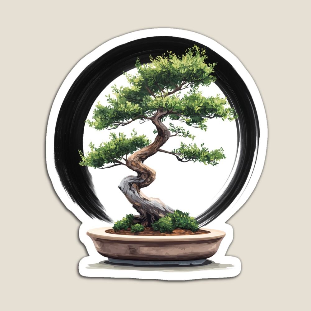 Big Bonsai with Zen Enso Circle and Kanji Art Magnet
