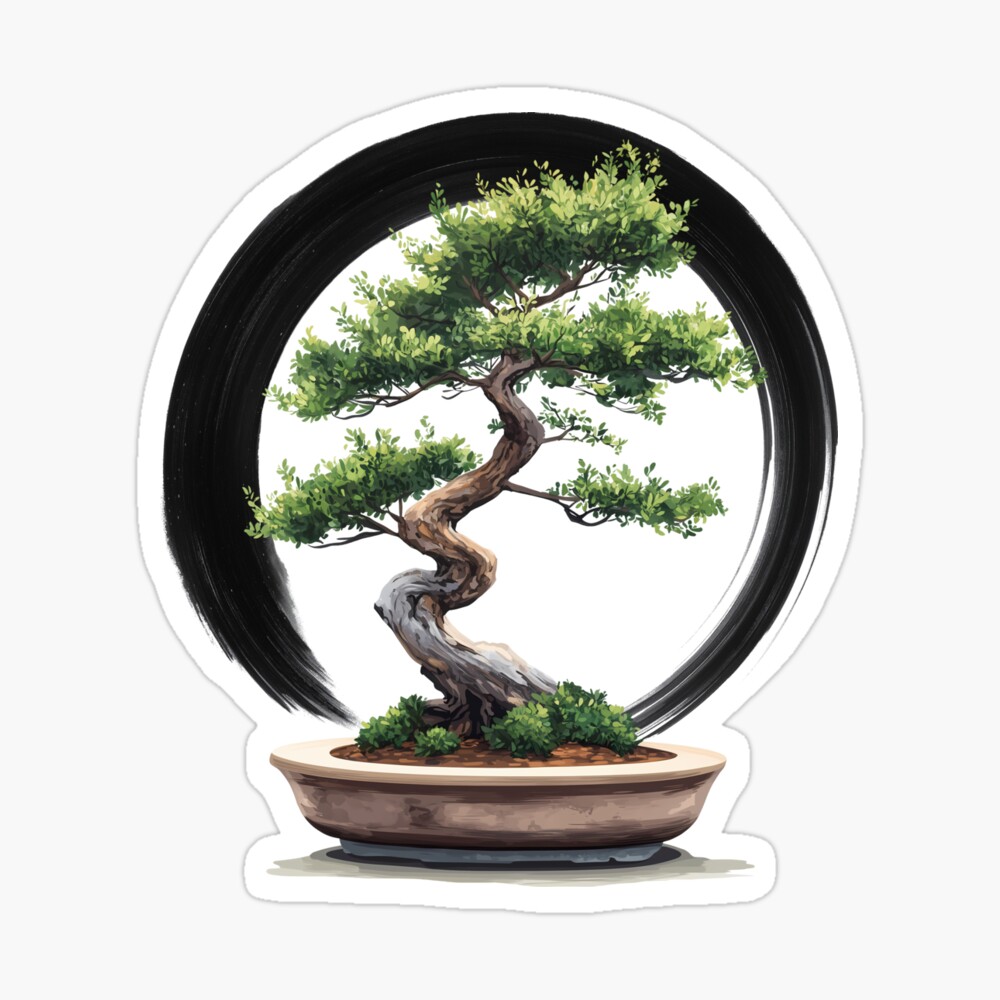 Big Bonsai with Zen Enso Circle and Kanji Art