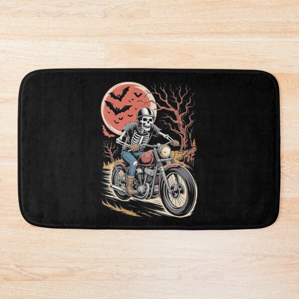 Item preview, Skeleton Biker Under Blood Moon – Vintage Halloween Motorcycle Design designed and sold by love3617.