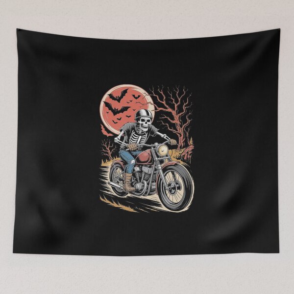 Item preview, Skeleton Biker Under Blood Moon – Vintage Halloween Motorcycle Design designed and sold by love3617.
