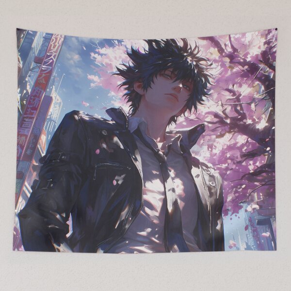 Item preview, Anime Swordsman Urban Night Cherry Blossom Cool Stance Shinya Kogami designed and sold by mildaclairmo.