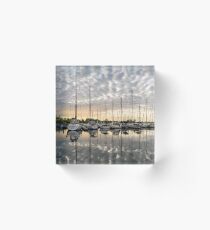 Herringbone Sky Patterns with Yachts and Boats Acrylic Block