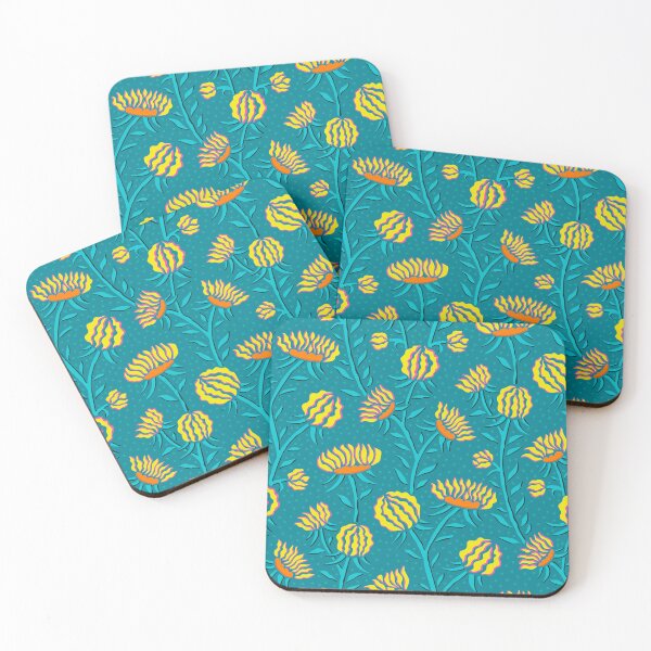 Item preview, Playful fantasy flowers in yellow and turquoise designed and sold by colorofmagic.