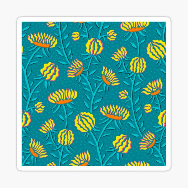 Verspielte Fantasieblumen in gelb und türkis Sticker