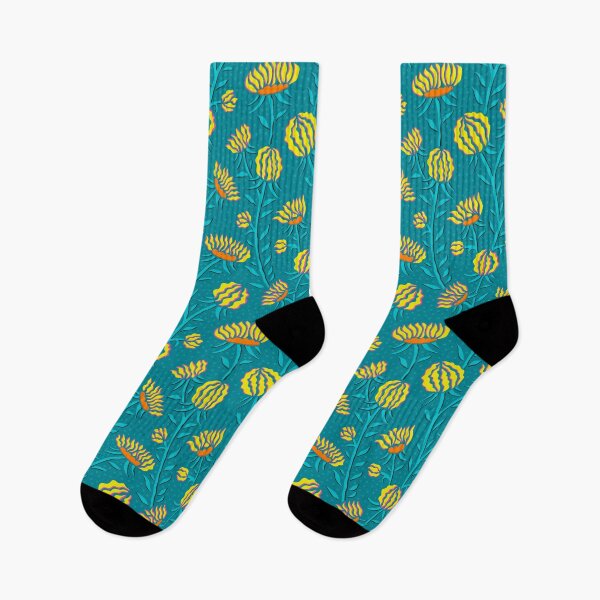 Item preview, Playful fantasy flowers in yellow and turquoise designed and sold by colorofmagic.