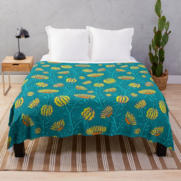 Item preview, Playful fantasy flowers in yellow and turquoise designed and sold by colorofmagic.