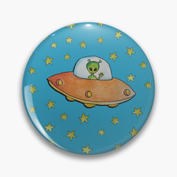 Item preview, Friendly Alien Flyby – Retro Space Greeting designed and sold by KawaiiNugs.