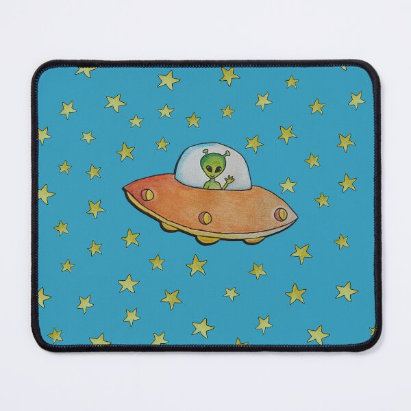 Item preview, Friendly Alien Flyby – Retro Space Greeting designed and sold by KawaiiNugs.