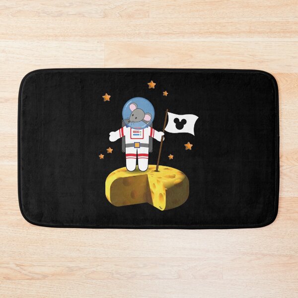 Item preview, Conquering the cheese planet, drawing of an astronaut mouse with a flag on a piece of gruyere cheese designed and sold by Sock Garden.