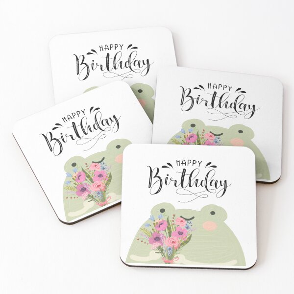 Item preview, Happy Birthday wishes with frog holding bouquet of flowers  designed and sold by ClickATee Store .