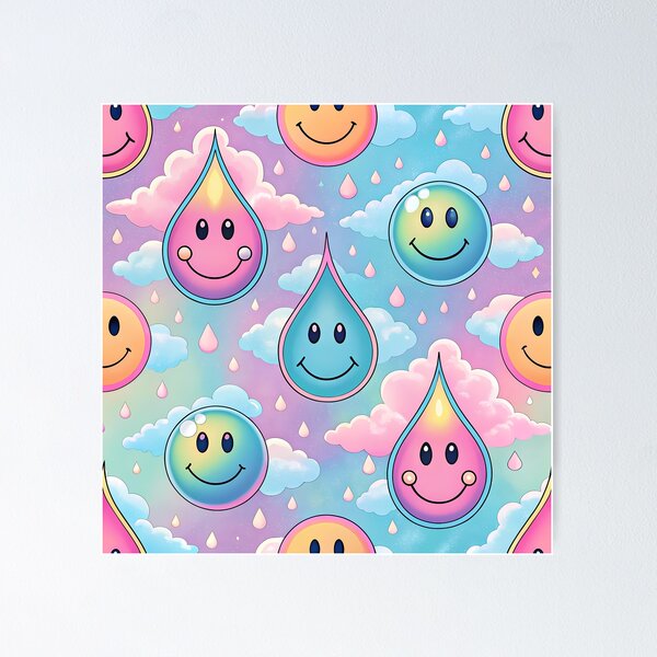 Item preview, Cute Pastel Smiley Raindrop Pattern designed and sold by tretyakov.