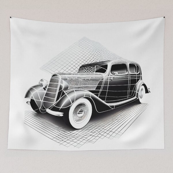 Item preview, Dynamic Chrome: Vintage Sedan Blueprint Art designed and sold by ShadowAndSlate.