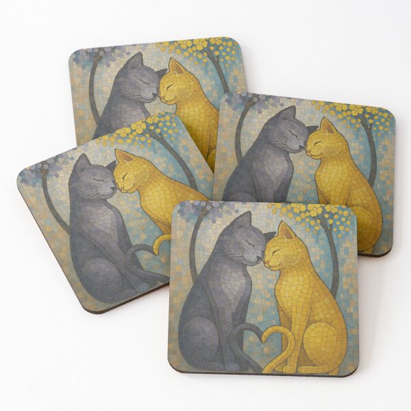 Item preview, Romantic Mosaic Cats Under Blossoming Trees. Whimsical Love Artwork. designed and sold by Inspired by CarMa.