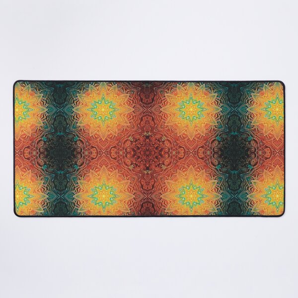 Aperçu de l'œuvre Motif d'étoile psychédélique mandala feu mystique et bleu sarcelle avec géométrie sacrée créée et vendue par Elizarfa.