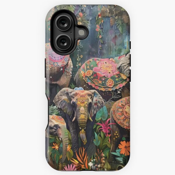 Item preview, Colorful elephants in a jungle paradise designed and sold by CosmicGlyph.