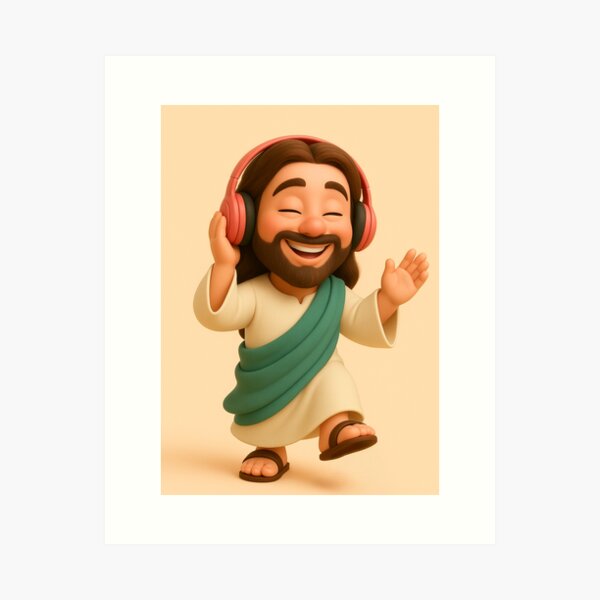 Item preview, Cute 3D Cartoon Jesus Holding a Flower – Wholesome Christian Art Design designed and sold by CrossCrafted.
