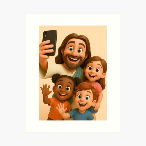 Item preview, Cute 3D Cartoon Jesus Holding a Flower – Wholesome Christian Art Design designed and sold by CrossCrafted.