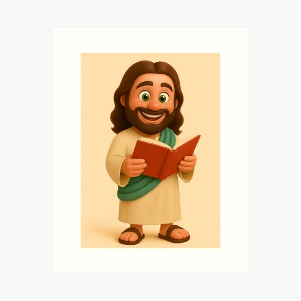 Item preview, Cute 3D Cartoon Jesus Holding a Flower – Wholesome Christian Art Design designed and sold by CrossCrafted.