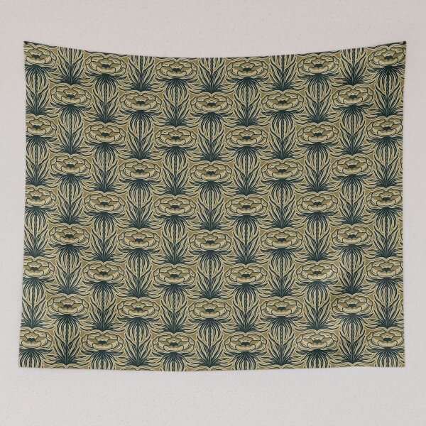 Item preview, 3455 A - vintage peony / lily blossoms pattern dark sage designed and sold by RouCouCou.