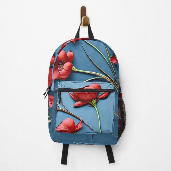 Item preview, Digital artwork of red flowers on blue background. designed and sold by fotoryum.