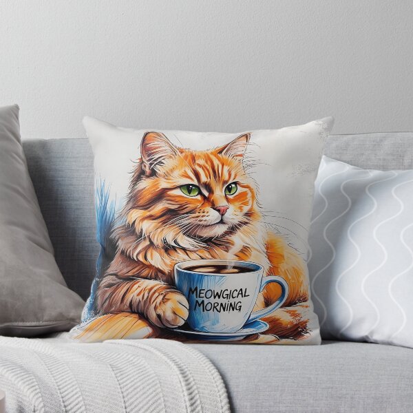 Artikelvorschau, Miauender Morgen mit Katze und Kaffee entworfen und verkauft von TestudoDesign.