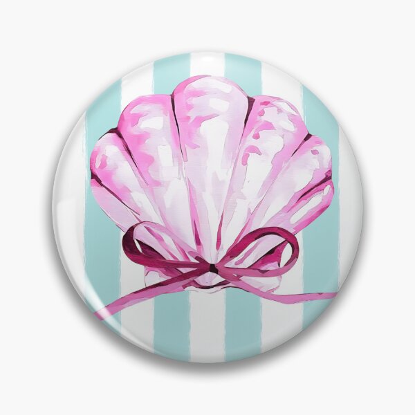 Item preview, Pink Seashell with Bow on Blue Stripes | Summer Coastal Cutie designed and sold by Ela-graphicwiz.