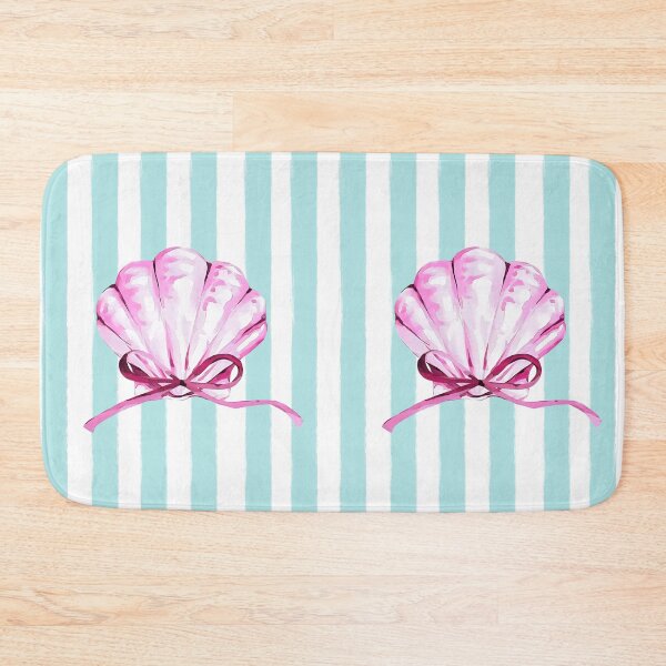 Item preview, Pink Seashell with Bow on Blue Stripes | Summer Coastal Cutie designed and sold by Ela-graphicwiz.